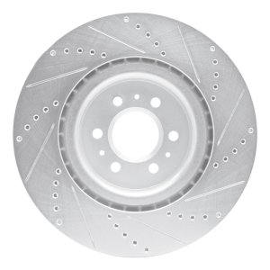Cadillac STS Brake Rotor (1) - Front Left - R1 Concepts - Drilled & Slotted - Silver - `04-`11